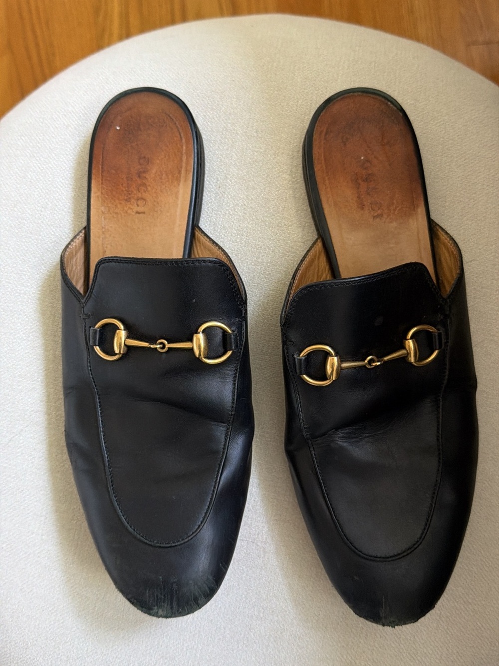 Black Leather Slip-On Horsebit Mules
